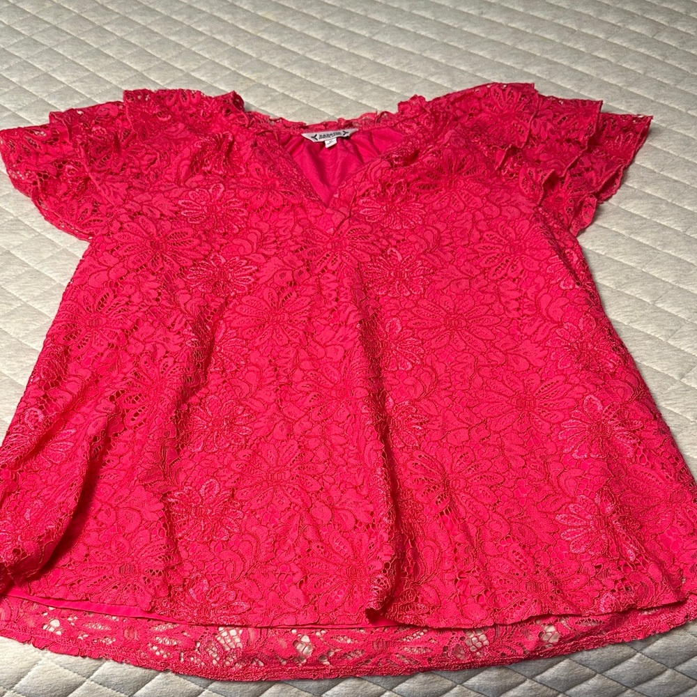 Nanette Lepore Vibrant Pink Lace Blouse